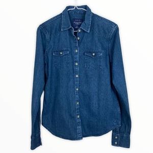AE Favorite Fit Denim Button Down LS Shirt Blue S